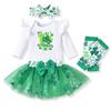 Aalizzwell 12-18 Months Baby Girls St. Patrick's Day Outfit Infant My First Skirt Shamrock Clothes with Leg Warmers Clover Four Leaf Clothing view 1