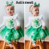 Aalizzwell 12-18 Months Baby Girls St. Patrick's Day Outfit Infant My First Skirt Shamrock Clothes with Leg Warmers Clover Four Leaf Clothing view 2