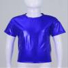 dPois Kids Boys Girls Shiny Metallic T-Shirts Short Sleeve Street Dance Tops Hip-hop Performance Costume Royal Blue 7-8 Years view 3