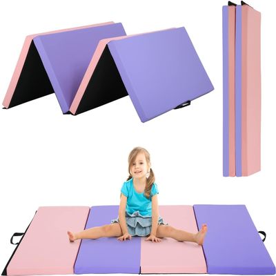 6 ft Gymnastics Exercise Mat Thick Tumbling Mats with Carrying Handles, 6ft x 4ft x 2in Yoga Mat Folding Exercise Pad Leather Gym Mat for Gymnastics, Stretching, Core Workouts, CM