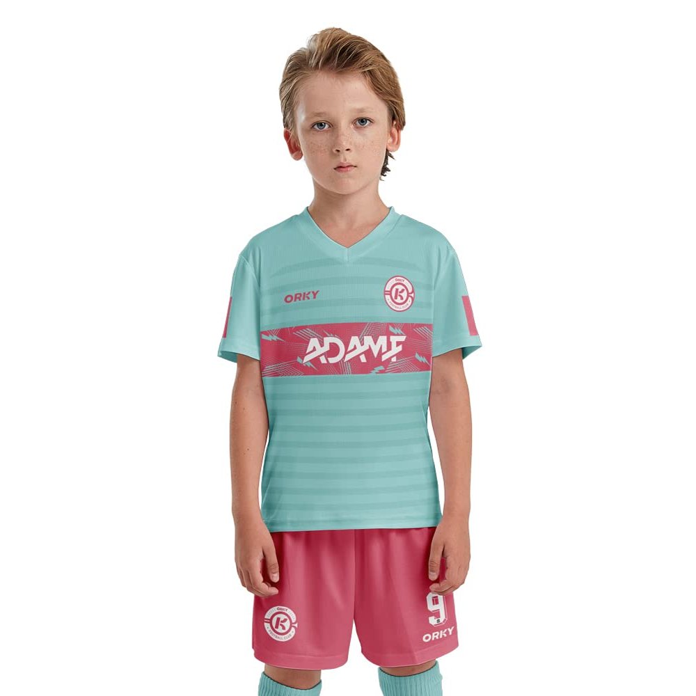 ORKY Kids Customize Soccer Jersey, Quick Dry Sublimation Boy Futbol Shirt Short Set, Personalize Name Girl Team Outfit(Pink 120cm)