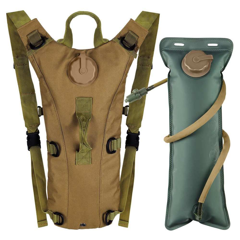 Outplea Tactical Hydration Pack Backpack with 3L Water Bladder for Men, Leakproof Military Rave Water Backpack for Running Hiking Cycling Jogging Festival, Khaki