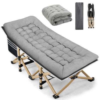 Fragess Portable Camping Cot, 600LBS Max Load, Extra Wide with Thick Mattress, Folding Cot for Outdoor Camping/Office, Home Nap (Grey)