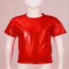 dPois Kids Boys Girls Shiny Metallic T-Shirts Short Sleeve Street Dance Tops Hip-hop Performance Costume Red 15-16 Years view 3