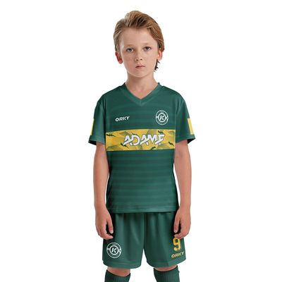 ORKY Kids Customize Soccer Jersey, Quick Dry Sublimation Boy Futbol Shirt Short Set, Personalize Name Girl Team Outfit(Green 160cm)