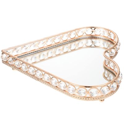 1pc Heart Shaped Decorative Mirror Tray Elegant Jewelry Organizer for Cosmetics and Trinkets Compact Sundries Storage for Desktop and Vanity Decor