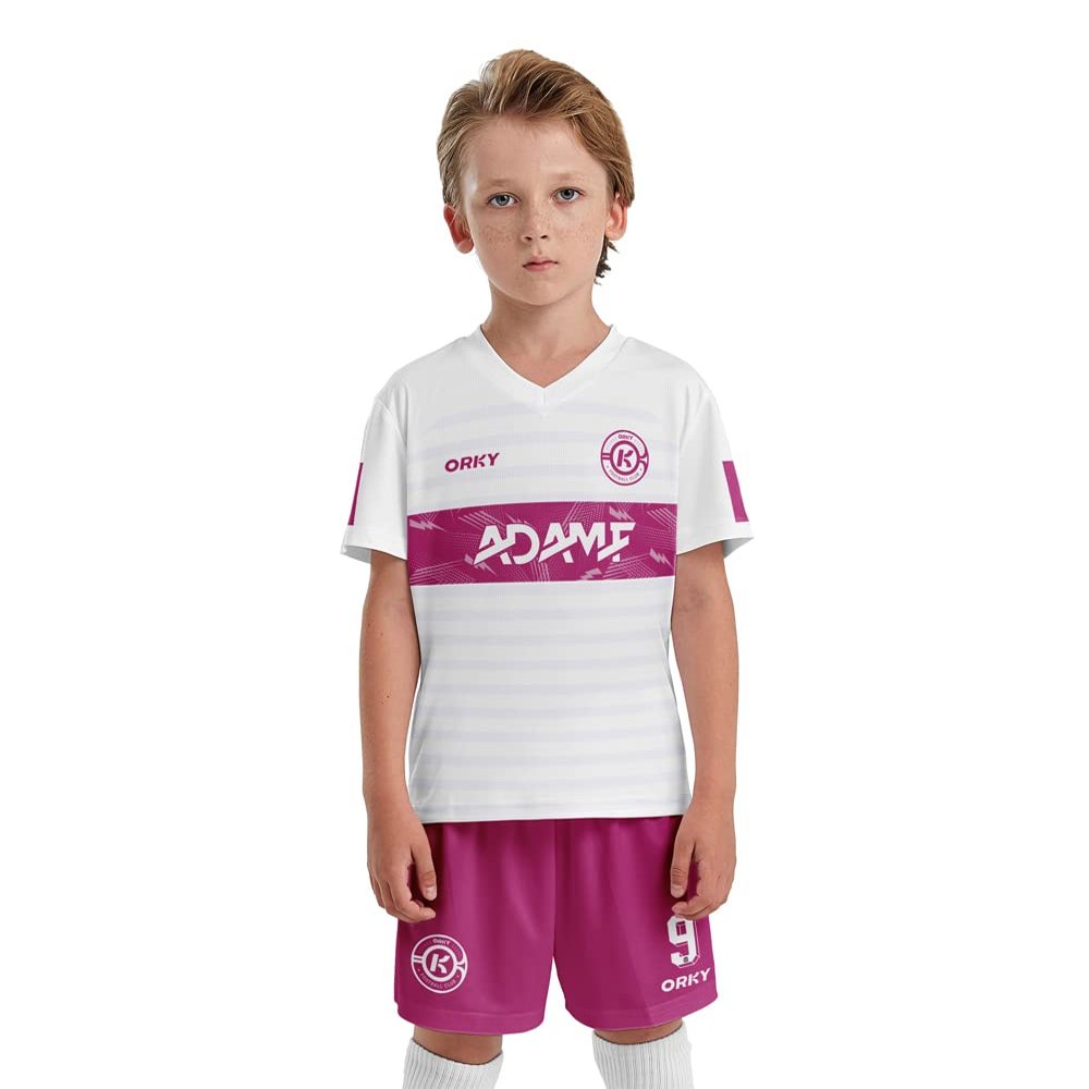 ORKY Kids Customize Soccer Jersey, Quick Dry Sublimation Boy Futbol Shirt Short Set, Personalize Name Girl Team Outfit(White 130cm)