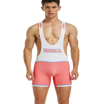 SEOBEAN TAUWELL Mens Sexy Fitness Wrestling Leotard Singlet Bodysuit 9704 (9706 Pink, Large)