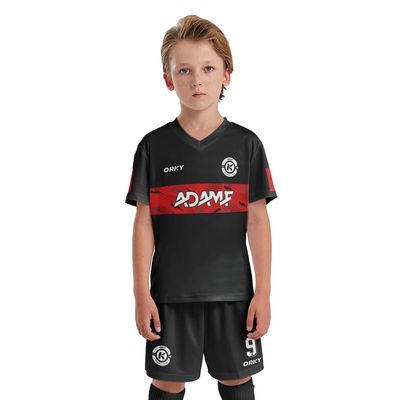 ORKY Kids Customize Soccer Jersey, Quick Dry Sublimation Boy Futbol Shirt Short Set, Personalize Name Girl Team Outfit(Black 120cm)