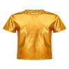dPois Kids Boys Girls Shiny Metallic T-Shirts Short Sleeve Street Dance Tops Hip-hop Performance Costume Gold 11-12 Years view 1