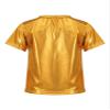 dPois Kids Boys Girls Shiny Metallic T-Shirts Short Sleeve Street Dance Tops Hip-hop Performance Costume Gold 11-12 Years view 2