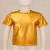dPois Kids Boys Girls Shiny Metallic T-Shirts Short Sleeve Street Dance Tops Hip-hop Performance Costume Gold 11-12 Years view 3