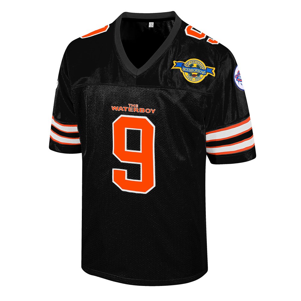 Bobby Boucher #9 The Waterboy Adam Sandler Movie Mud Dogs Bourbon Bowl Football Jersey(Black-M)