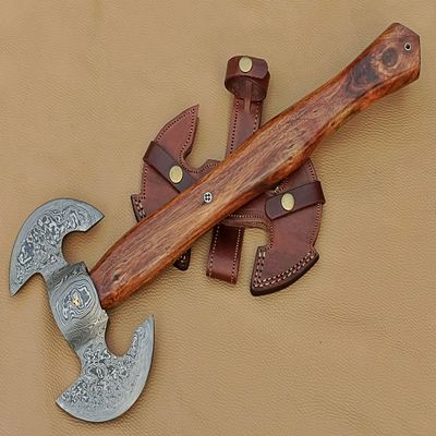 Fully Handmade Damascus Steel Axe | Sharp Double Edged | Hand Forged Twin Bladed Axe with Leather Sheath
