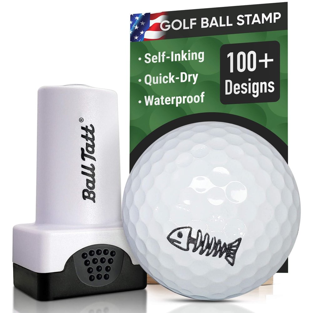 Ball Tatt - Golf Ball Stamp, Self-Inking Marker - Quick-Dry Permanent Marking Tool, No Leaks or Refills, Reusable & Waterproof Golfing Stamper - Ideal Gift for Golfers, Dads, Retirement (Bonefish).