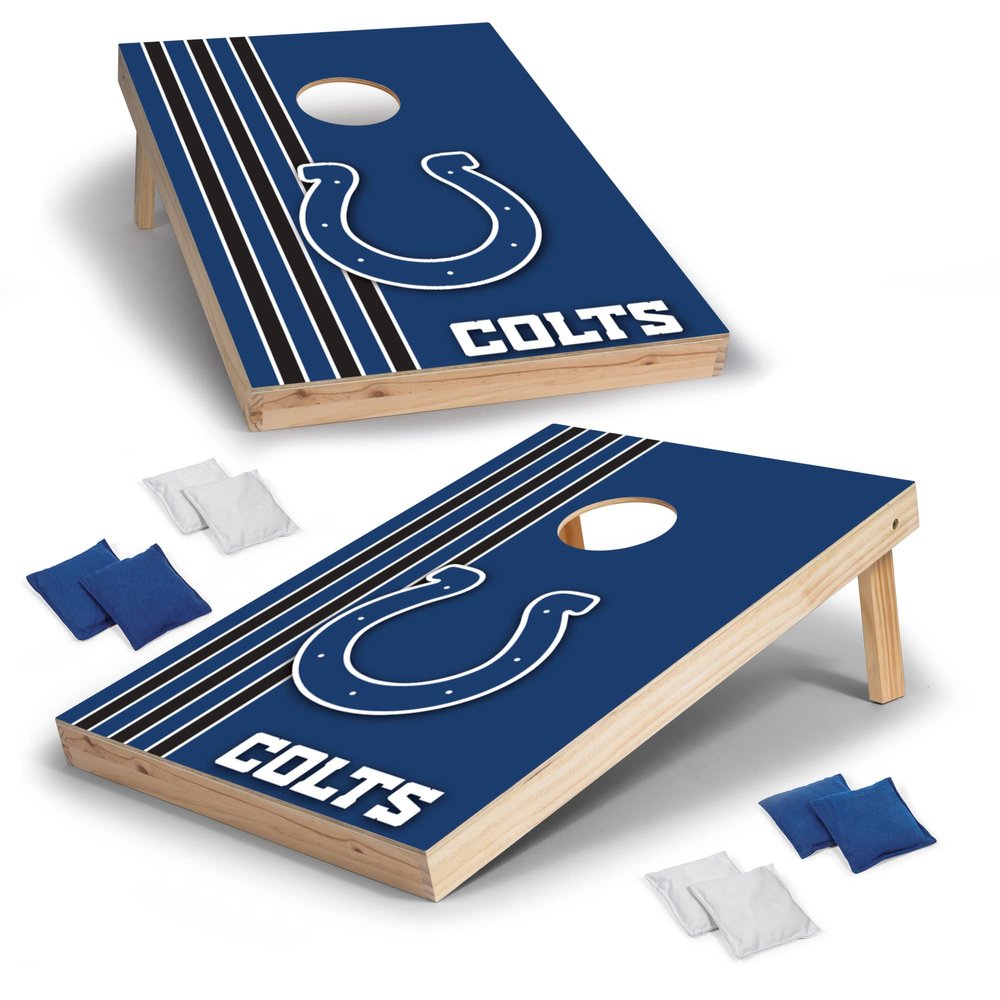 Wild Sports 2' x 3' Solid Wood Cornhole Set with Direct Print HD Team Graphics Great Gift for Any Football Fan! Bean Bag Toss Family Outdoor Games NFL Indianapolis Colts