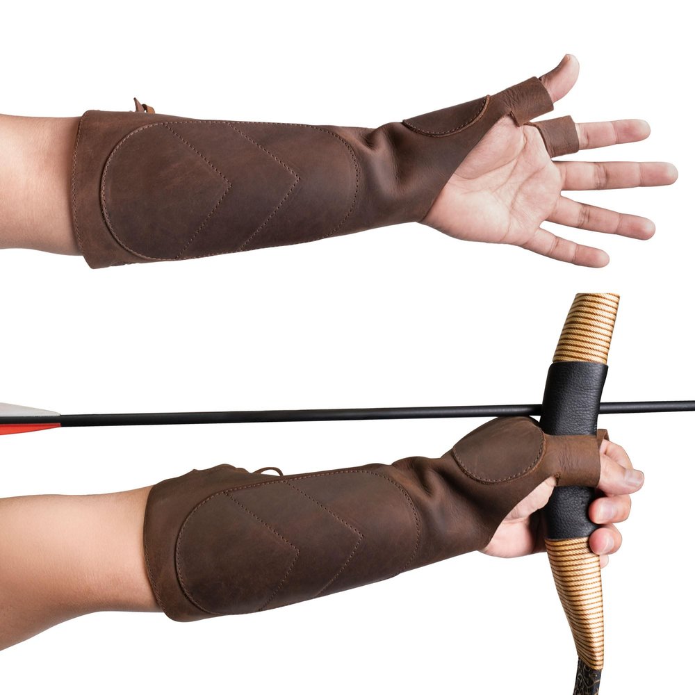 Leather Archery Arm Guard for Men, Women & Youth, Protective Bracer, Full Grain Leather Forearm Protection, Wrist Arm Bracer for Archers, Durable Bow Archery Sleeve Arm Guards (Bourbon Brown)