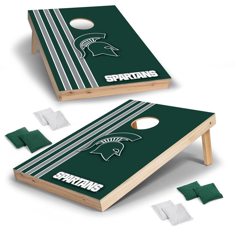 Wild Sports 2' x 3' Solid Wood Cornhole Set with Direct Print HD Team Graphics Great Gift for Any NCAA Fan! Bean Bag Toss Family Outdoor Games Michigan State Spartans
