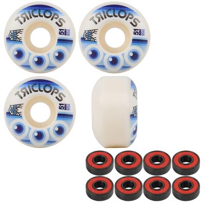 Triclops Skateboard Wheels Third Eye 51mm 99A White with ABEC 5 Bearings