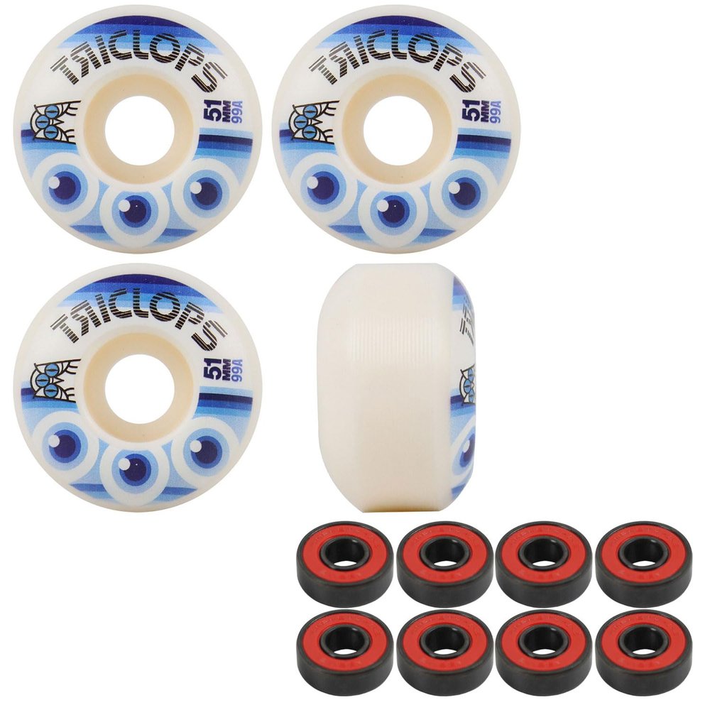 Triclops Skateboard Wheels Third Eye 51mm 99A White with ABEC 5 Bearings