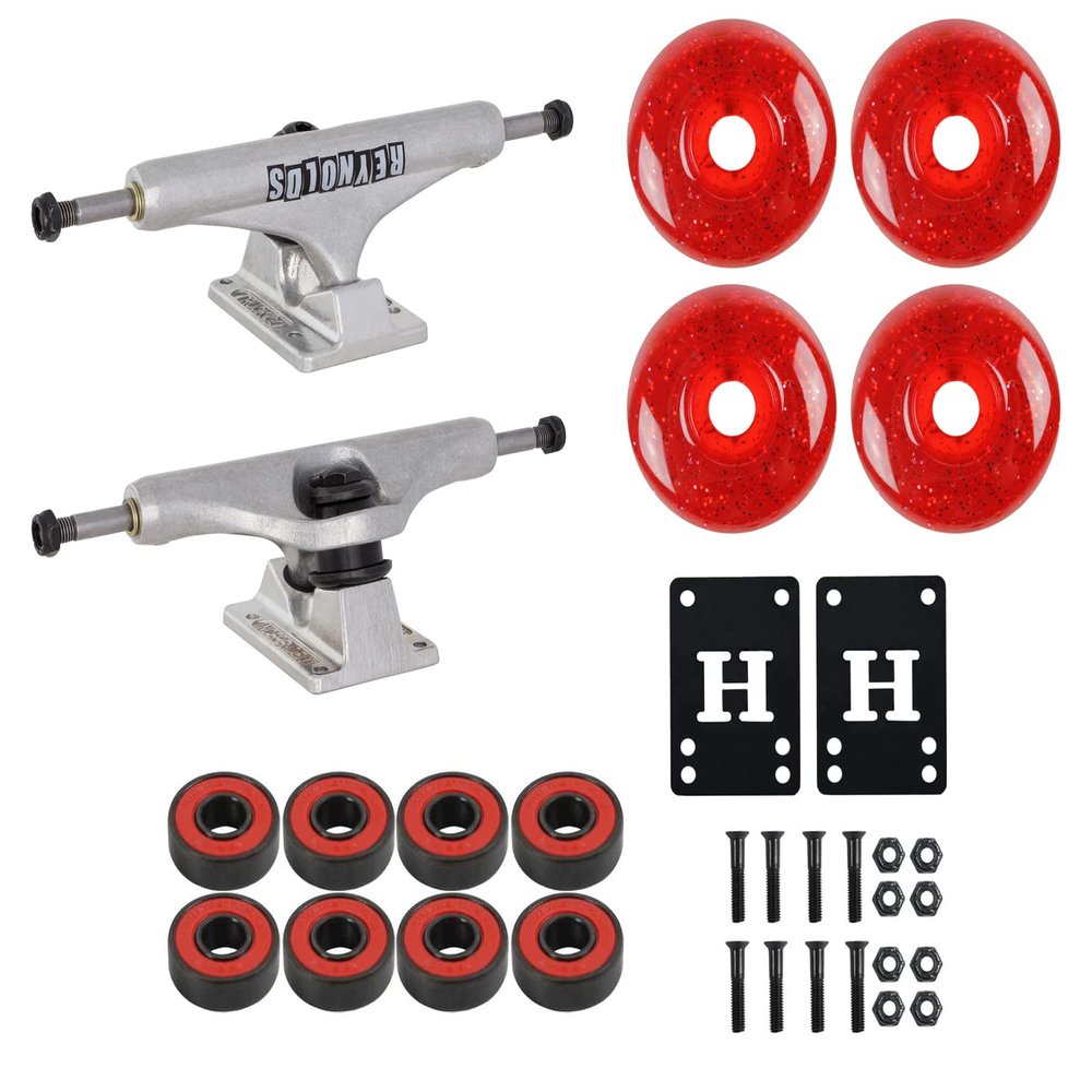 Independent Skateboard Trucks Andrew Reynolds Hollow Mid 159 8.75" with 53mm Red Wheels, ABEC 5 Bearings, Mounting Hardware, Optional Risers Included