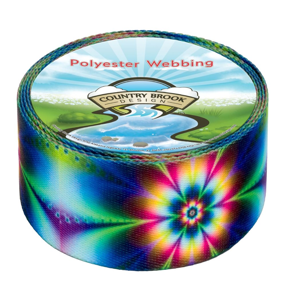 Country Brook Design - Tie Dye Flowers Polyester Webbing (2 Inch, 10 Yards)