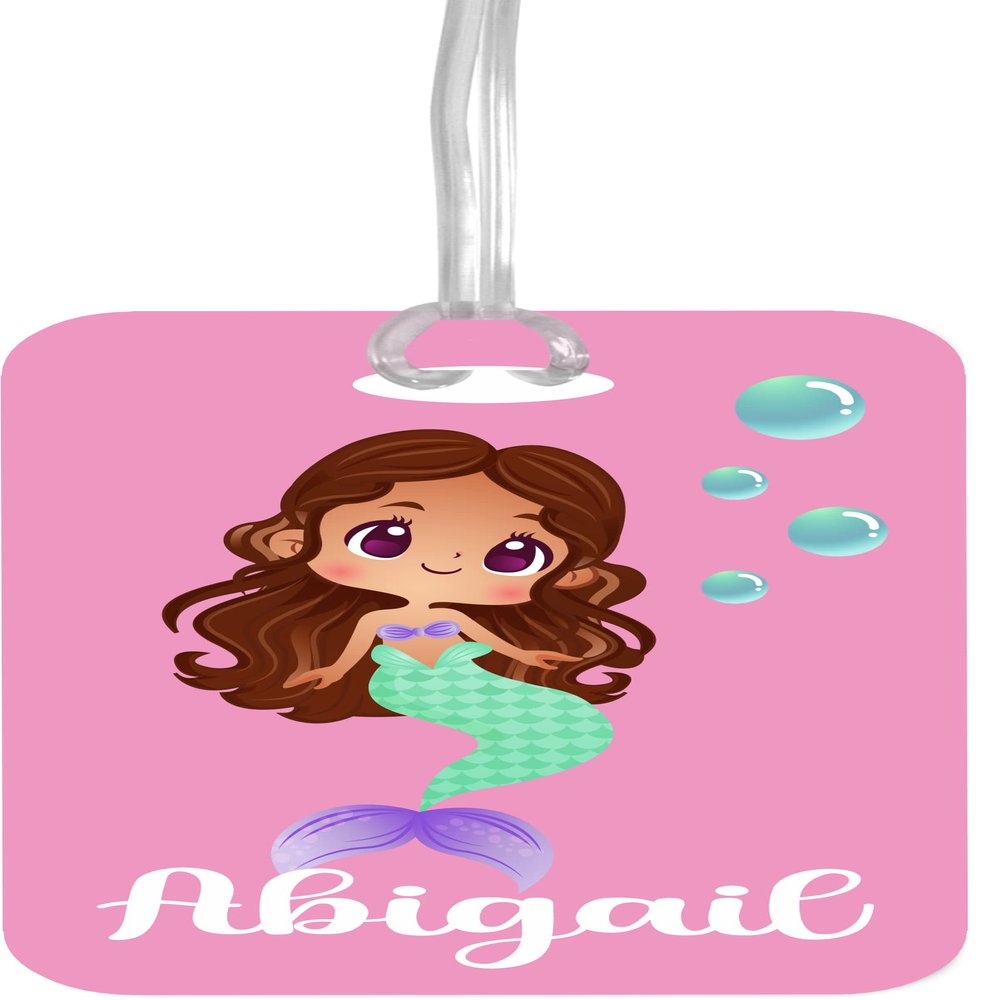 Bookbag Tag, Mermaid Gifts for Girls, Personalized Backpack Name Tag with Strap, Kids Luggage, Cute Birthday Present for Kids