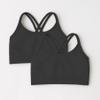 Kurve Girls Seamless Strappy Back Stretchy Crop Undershirt Bra, Made in USA, Black/Black Set, 4 to 8 Years view 3