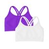 Kurve Girls Seamless Strappy Back Stretchy Crop Undershirt Bra, Made in USA, White/Neon Purple Set, 4 to 8 Years view 1