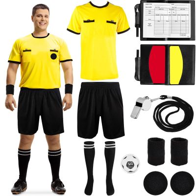 Xuhal Soccer Referee Kit Referee Shirt Soccer Referee Cards Referee Shorts Socks, Referee Whistle Football Side Selector Wristbands Sport Soccer Accessory for Adult(XL)