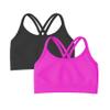 Kurve Girls Seamless Strappy Back Stretchy Crop Undershirt Bra, Made in USA, Black/Neon Fuschia Set, 4 to 8 Years view 1