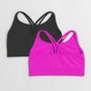 Kurve Girls Seamless Strappy Back Stretchy Crop Undershirt Bra, Made in USA, Black/Neon Fuschia Set, 4 to 8 Years view 2
