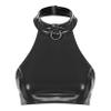 Zaldita Women's Halter Leather Crop Tops Sleeveless O Neck Bodycon Shiny Latex Liquid Tops Black X-Large view 4