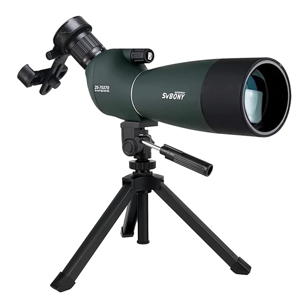 SVBONY SV28 Spotting Scopes with Tripod and Phone Adapter, Angled 25-75x70mm Spotter Scope, Waterproof Fogproof Spotting Scope with Desktop Tripod for Bird Watching, Target Shooting, Wildlife Viewing