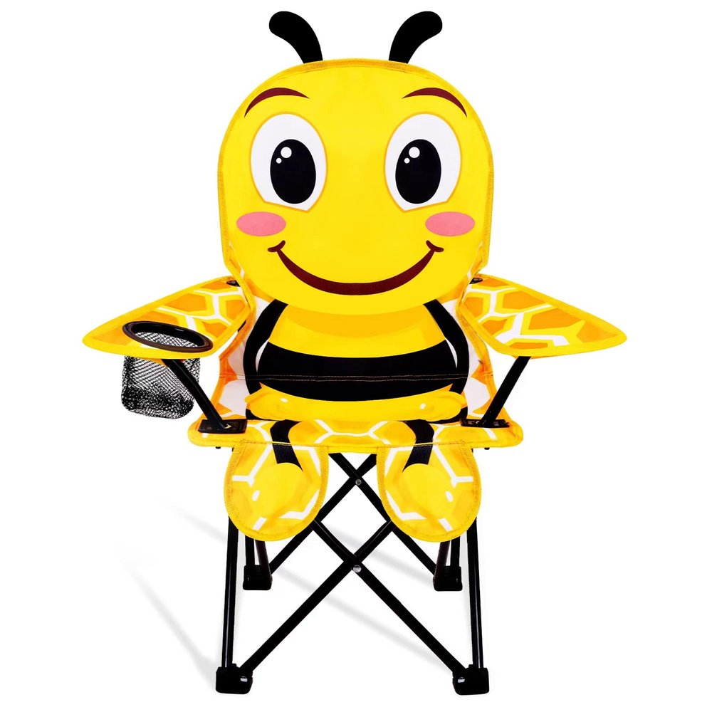 KABOER Kids Outdoor Folding Lawn and Camping Chair with Cup Holder and Carrying Bag, Children's Camping Chairs for Outdoor Beach Travel (Bee)