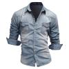 Maiyifu-GJ Men's Long Sleeve Denim Shirt Casual Button-Down Western Regular Fit Shirts Slim Fit Washed Jean Shirt (Light Blue,3X-Large) view 1