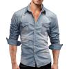 Maiyifu-GJ Men's Long Sleeve Denim Shirt Casual Button-Down Western Regular Fit Shirts Slim Fit Washed Jean Shirt (Light Blue,3X-Large) view 2