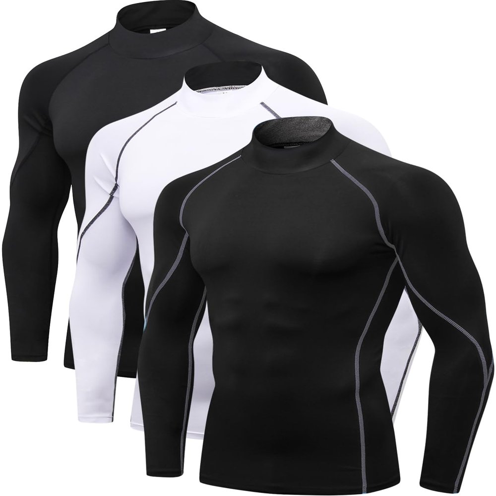 2/3 Pack Men's Compression Shirts Long Sleeve Workout Shirts Mock Turtleneck Athletic Base Layer Active Undershirts Tops