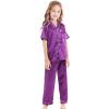 Ikevan Little Baby Girls Boys Pajamas Set Satin Silk Kids Short Sleeves Sleepwear 2 Piece Button Down Classic Loungewear Pants Little Girl Fuzzy Pajamas (Purple, 8-9 Years) view 1