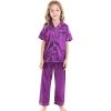 Ikevan Little Baby Girls Boys Pajamas Set Satin Silk Kids Short Sleeves Sleepwear 2 Piece Button Down Classic Loungewear Pants Little Girl Fuzzy Pajamas (Purple, 8-9 Years) view 2