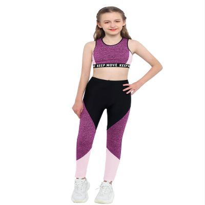 Fldy Kids Girls Athletic Leggings and Crop Tops Tracksuit Set Activewear 2 Piece Dance Sports Workout Outfits Pink Black 6 Years