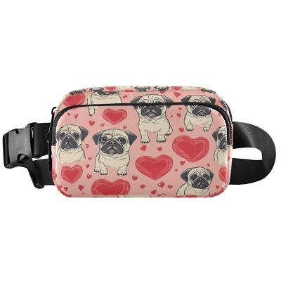 Pug Dog Heart Belt Bag for Women Men Puppy Animal Fanny Pack Small Waist Pouch Crossbody Bags for Outdoor Hiking Running Travel