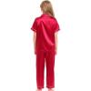 Ikevan Little Baby Girls Boys Pajamas Set Satin Silk Kids Short Sleeves Sleepwear 2 Piece Button Down Classic Loungewear Pants Little Girl Fuzzy Pajamas (Red, 10-11 Years) view 1
