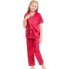 Ikevan Little Baby Girls Boys Pajamas Set Satin Silk Kids Short Sleeves Sleepwear 2 Piece Button Down Classic Loungewear Pants Little Girl Fuzzy Pajamas (Red, 10-11 Years) view 2
