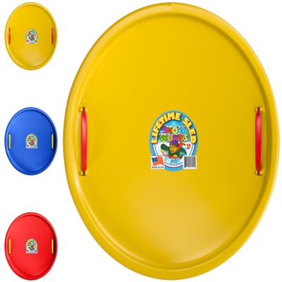 Snow Works 27" Lifetime Saucer Sled - Durable High-Density Plastic, Handles, Ideal for Adults, Kids, and Teens - 1 Person Snow Sled for Kids and Adults (Yellow)