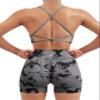 SUUKSESS Women Seamless 2 piece Workout Sets Strappy Padded Sports Bra Booty High Waisted Shorts Outfits (Black Grey,L) view 1