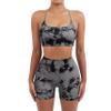 SUUKSESS Women Seamless 2 piece Workout Sets Strappy Padded Sports Bra Booty High Waisted Shorts Outfits (Black Grey,L) view 3