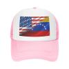 American Venezuela Combined Corrugated Flag Baseball Cap Trucker Hat for Men and Women Adjustable Outdoor Mesh Snapback Hat Pink view 2