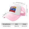 American Venezuela Combined Corrugated Flag Baseball Cap Trucker Hat for Men and Women Adjustable Outdoor Mesh Snapback Hat Pink view 3