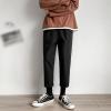 DGHM-JLMY Men's Loose Straight Trousers Casual Thin Cropped Pants Cotton Harem Hippie Pants Regular Fit Linen Suit Pants (Black,Medium) view 3